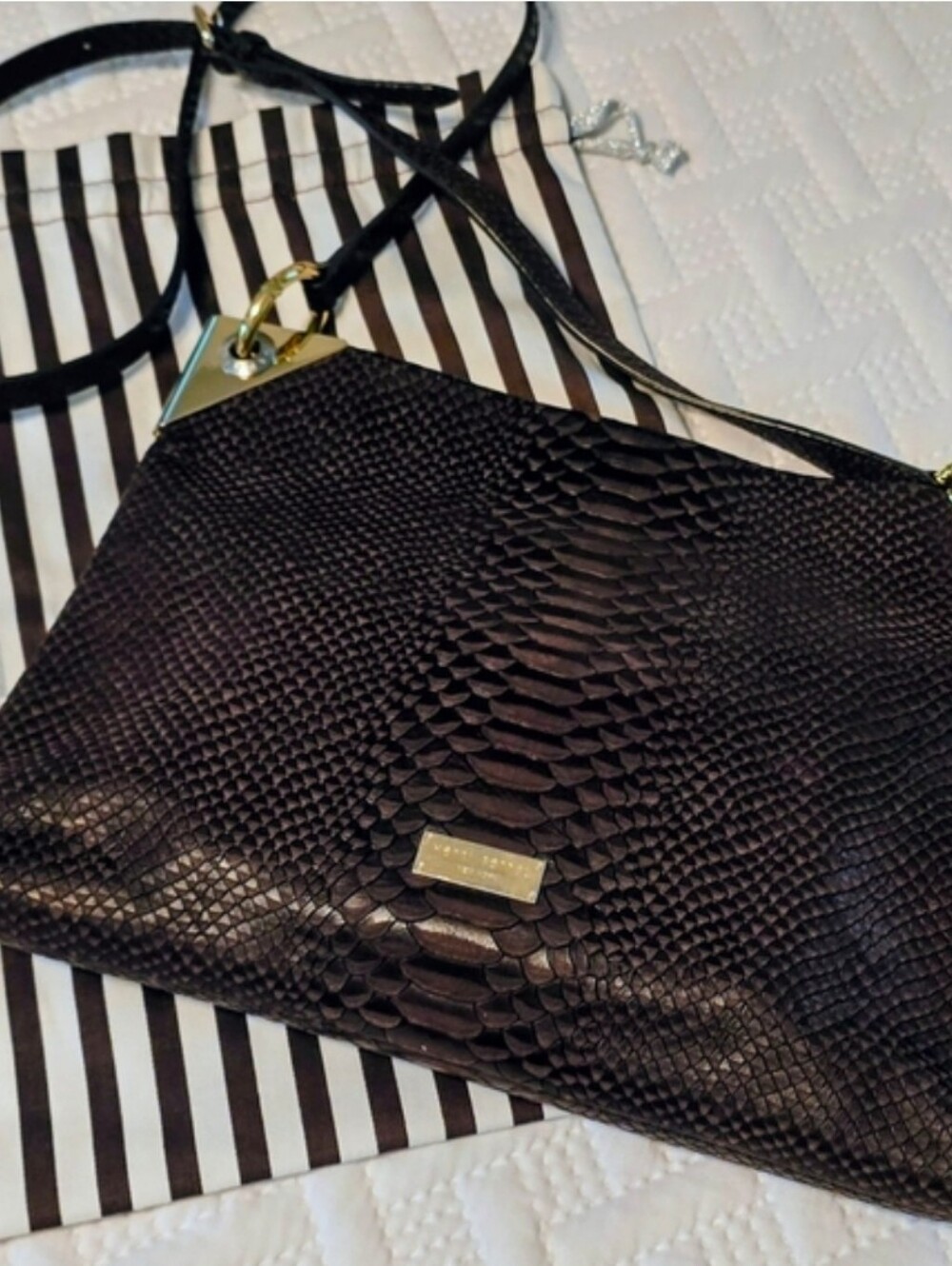 Henri Bendel Crossbody Snake Embossed Brown